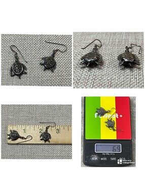 Sterling Silver Turtle Fully Articulated Marcasite Drop Earrings !!